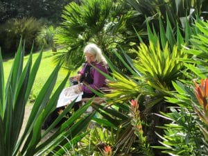 Artist Kate Walters working during Wet Auction 2016 at Tremenheere Sculpture Garden