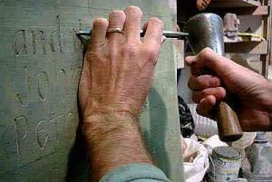 Stone letter carving demonstration at Newlyn Art Gallery on Fish Festival and Bank Holiday Monday.
