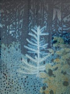 blue textured print of trees