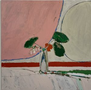 Martha Holmes - Garden Geraniums on Pink Garden Geraniums on Pink Oil painting on board 60x60cm
