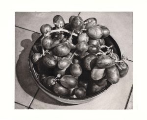 Tommy Lucas Bowl of Grapes Watercolour Painting 37x32cm