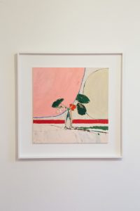 Martha Holmes Garden Geraniums on Pink Oil painting on board 60x60cm