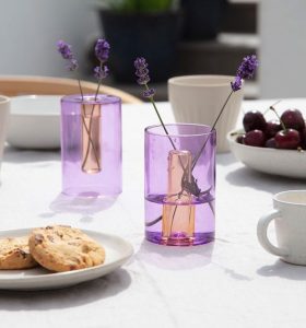 In Situ shot of reversible vase with flowers on table