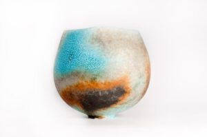 Soda-fired, porcelain Guardian Vessel by Jack Doherty at Newlyn Art Gallery