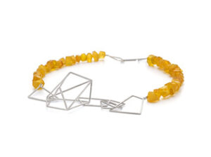 image shows handmade silver and bead bracelet