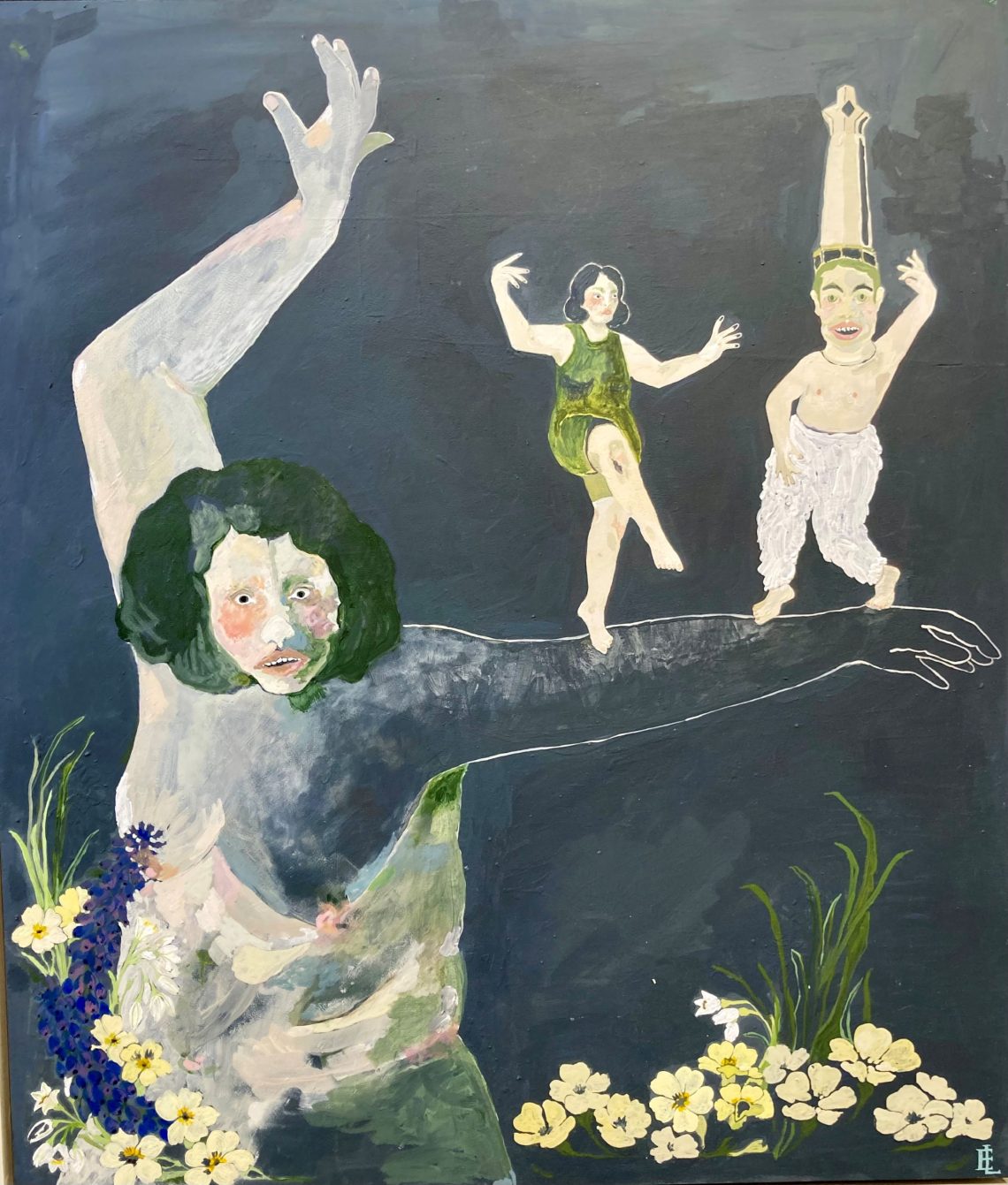 Image shows a painting of naked woman, plus two other figures, dancing.