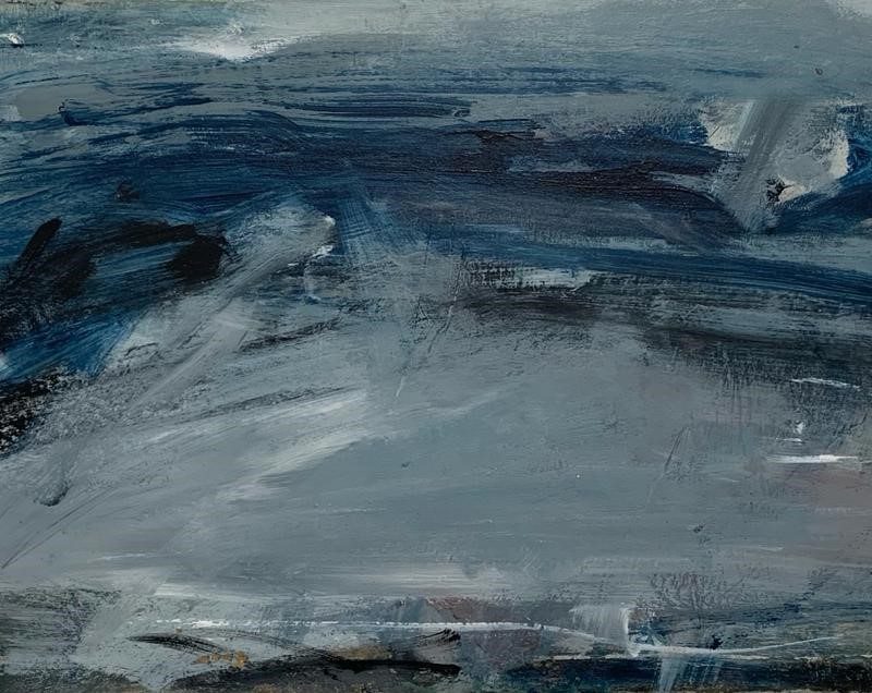 grey and blue abstract painting
