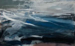 blue and white abstract seascape painting