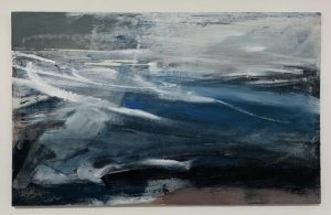 dark blue and white abstract landcape painting