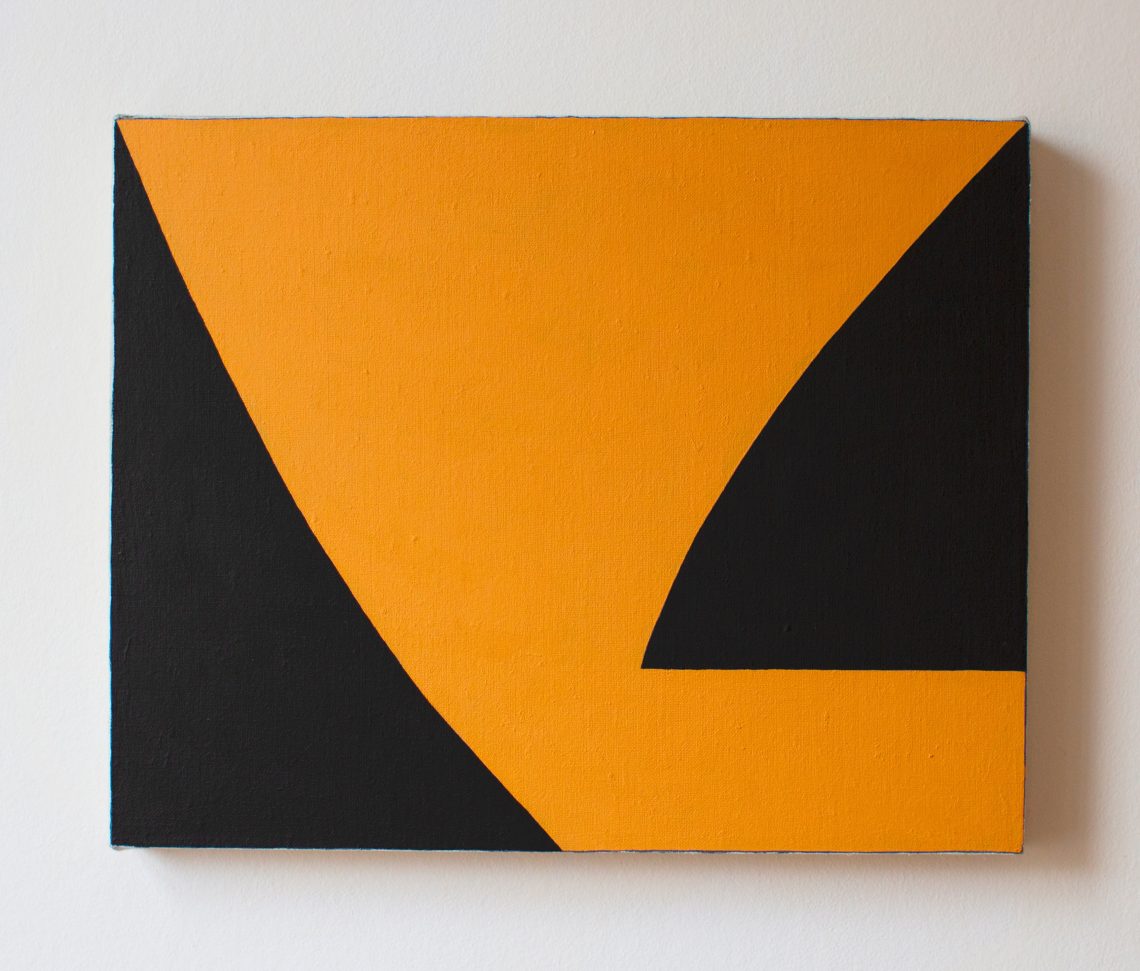 Image shows orange and dark brown painting by Ricahrd Bell
