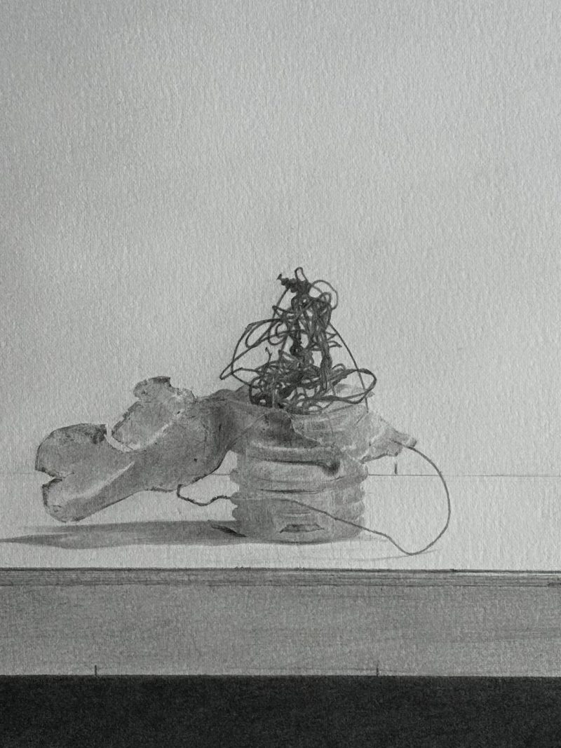 black and white graphite drawing of twine