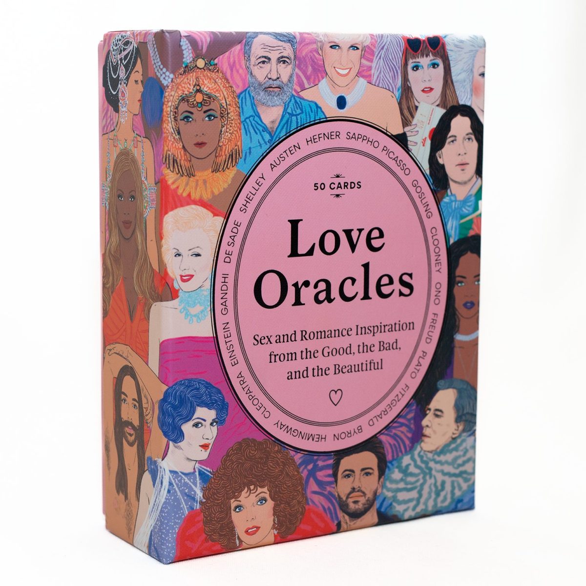 Love Oracles game box with pink circular centre and cartoon faces