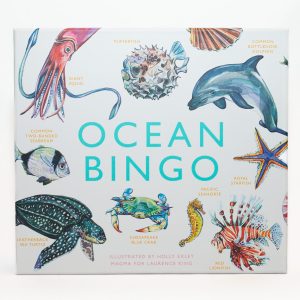 Ocean bingo white box with sea life illustrations