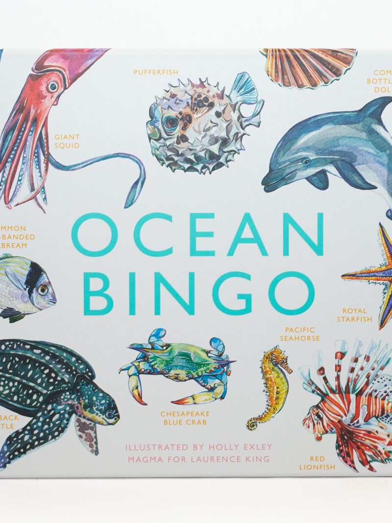 Ocean bingo white box with sea life illustrations