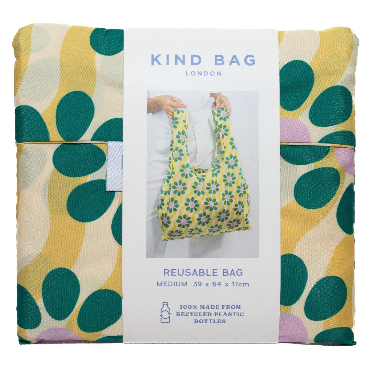 green and yellow folded reusable bag