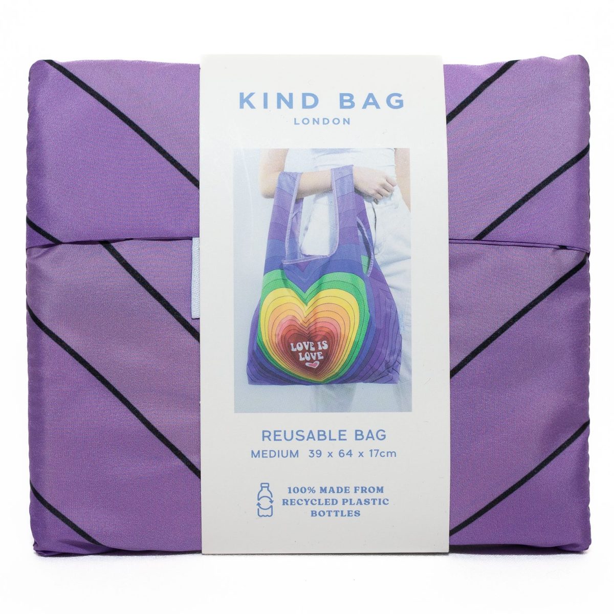 purple folded reusable bag