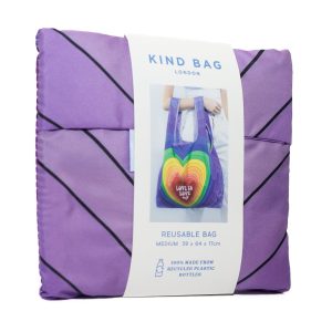 purple folded reusable bag