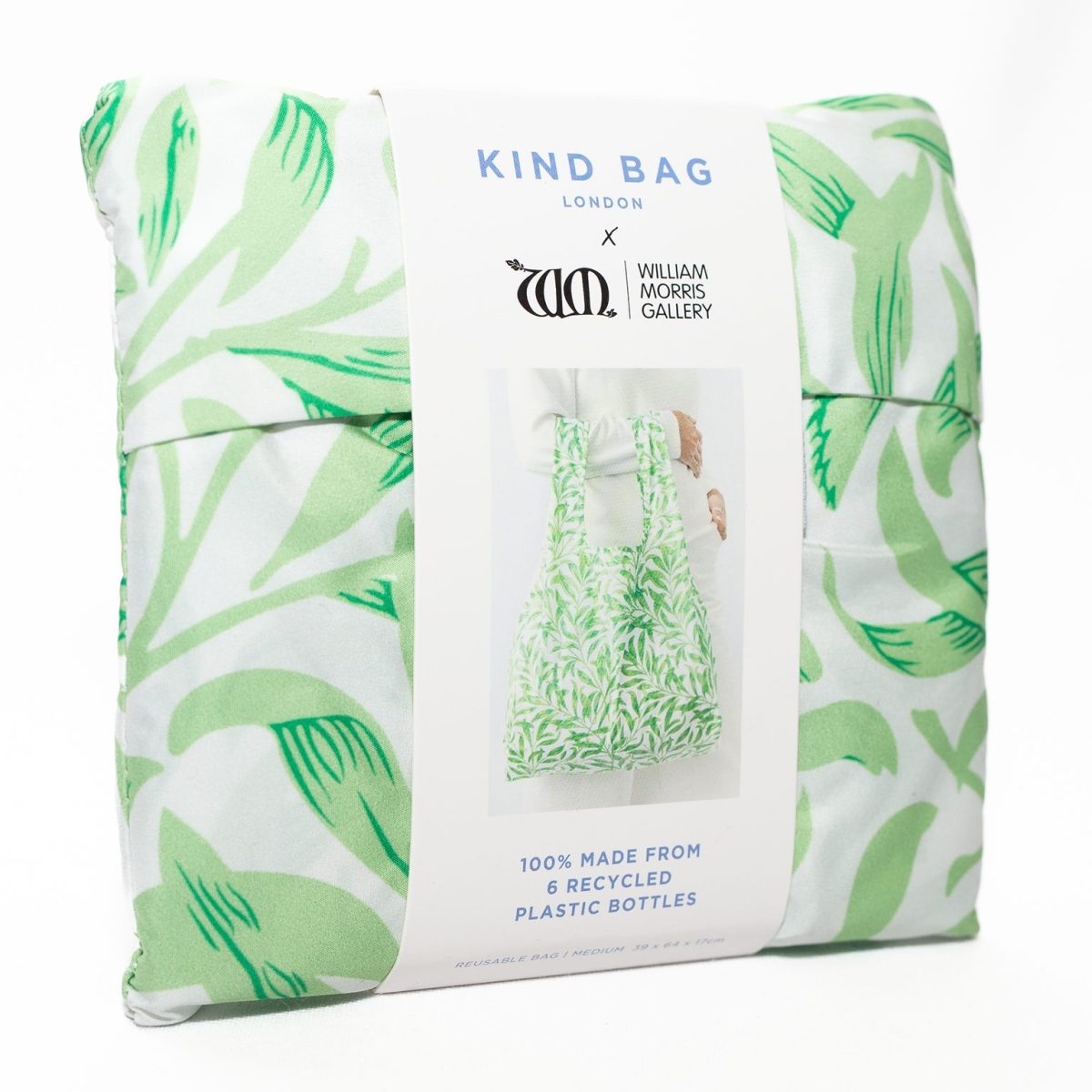 green leaf design on folded reusable bag