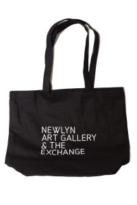 black canvas bag with gallery logo on front