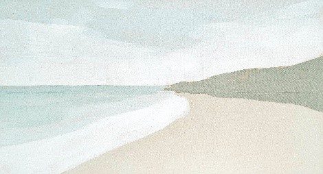 Sarah Woods A Bright Morning, Porthminster Acrylic on hand-sewn canvas, framed 63x113cm