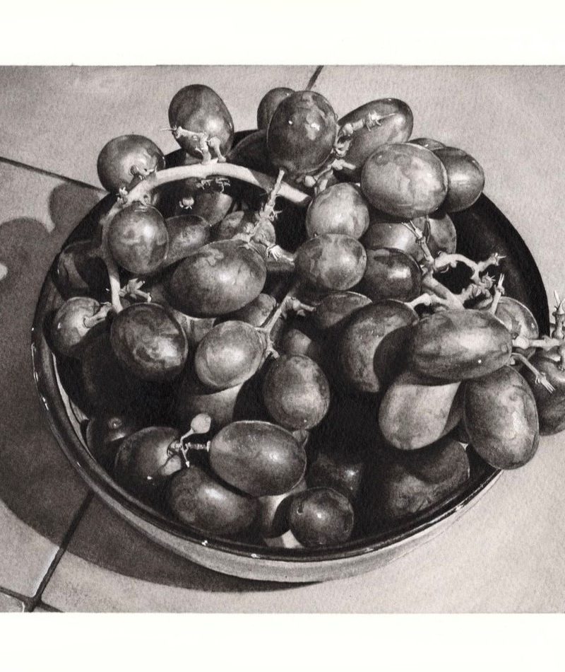 Tommy Lucas Bowl of Grapes Watercolour Painting 37x32cm