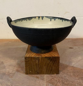 Black and White Ceremony Bowl with Handles W28xH12.5cm Charcoal & Oatmeal